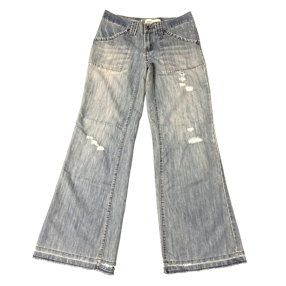 Vintage GAP Wide Leg Jeans Women's 6 Distressed Light Wash Y2K Denim 31x32